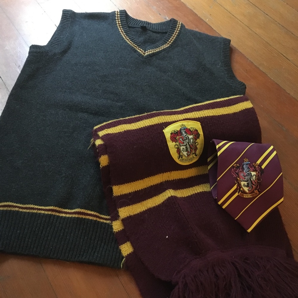 Harry Potter Gryffindor scarf, tie, and vest